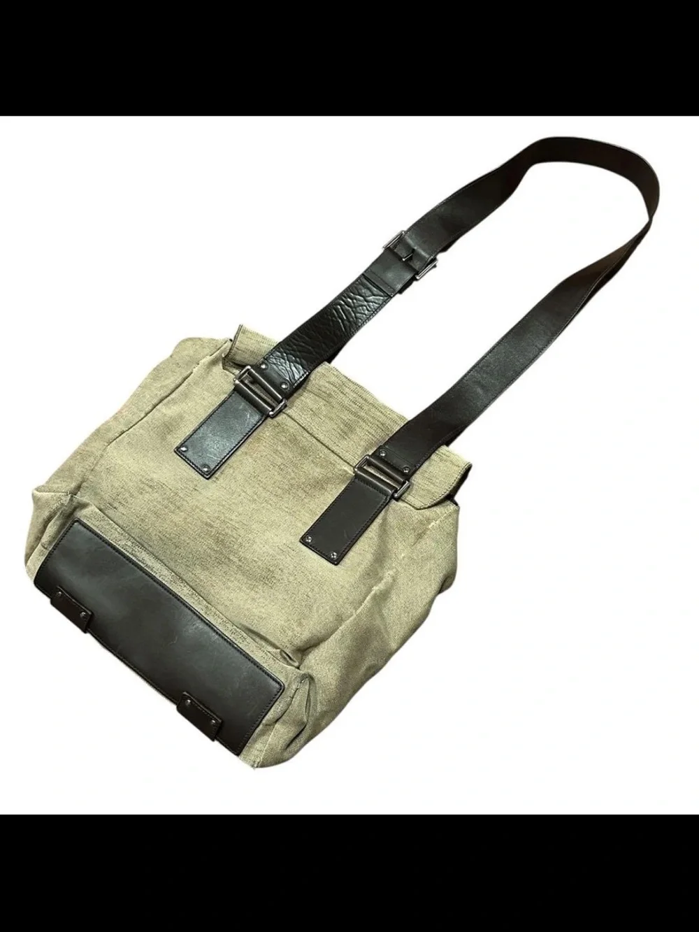 Gucci Beige Canvas Messenger Bag with Dark Brown Leather Strap